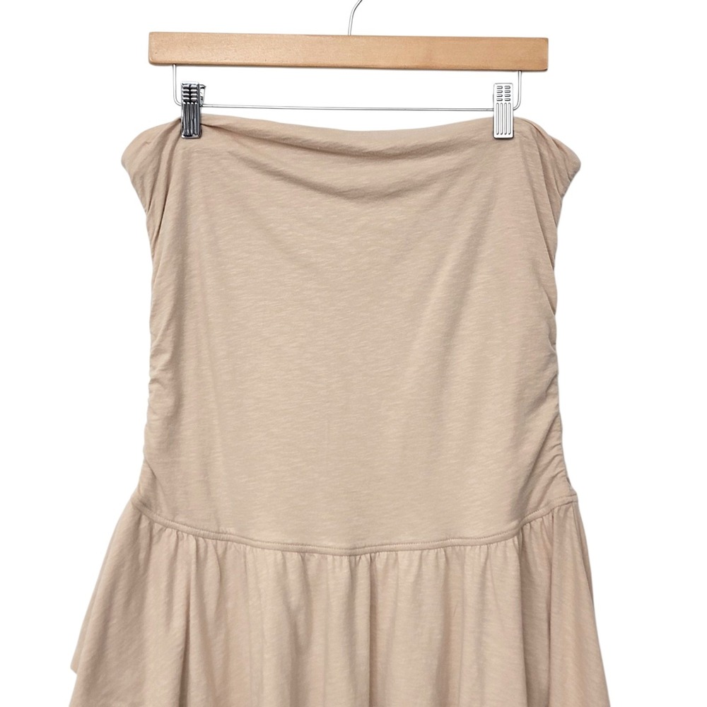 Aerie Strapless Handkerchief Mini Dress Size XL Beige Cotton Beach Asymmetrical - Picture 3 of 10